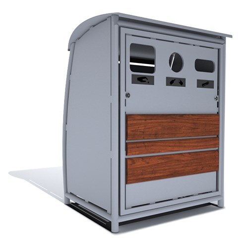 Boomerang Waste/Recycle Receptacle With Tropical Wood Accents (PS-930-39-17-AL-WD3)