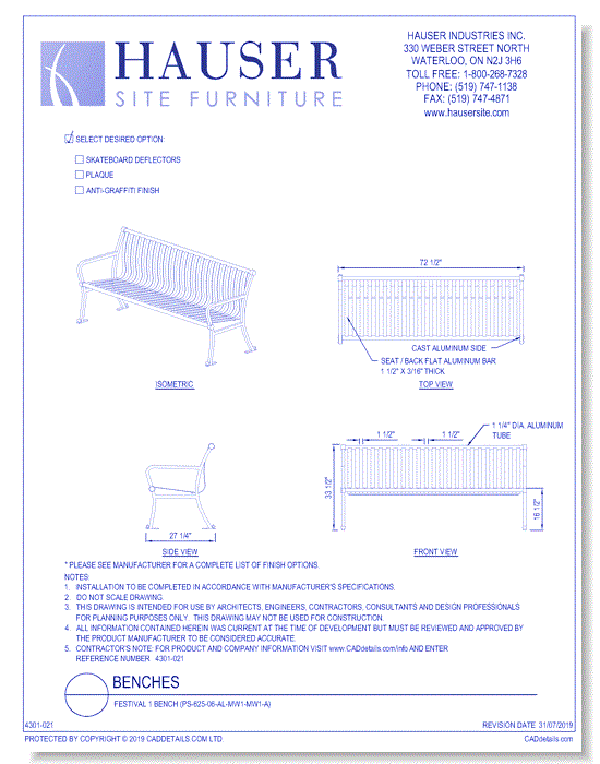 Festival 1 Bench (PS-625-06-AL-MW1-MW1-A)