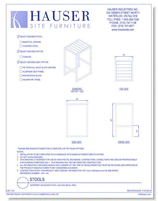 Monterey Backless Stool (GS-4305-BS-AL-WD3)