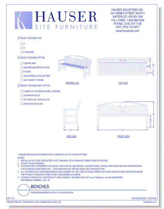 Birmingham Bench (PS-615-AL-MW2-MW2-A)