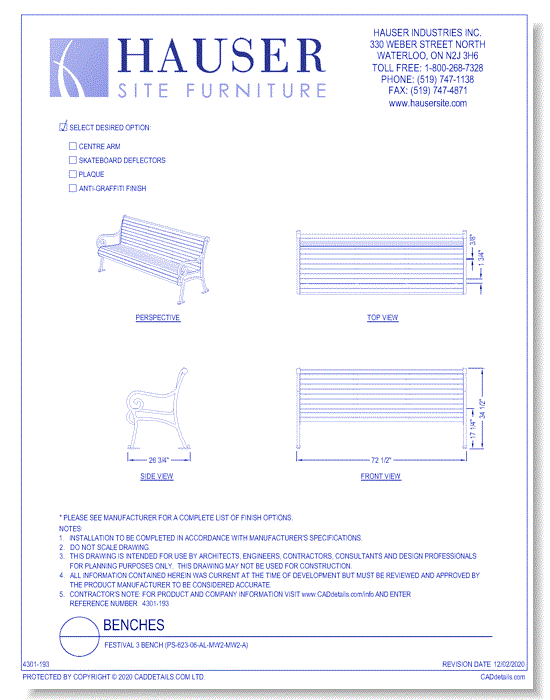 Festival 3 Bench (PS-623-06-AL-MW2-MW2-A)