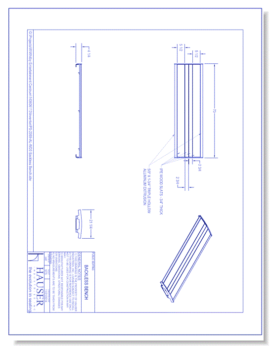 Surface Backless Bench With Tropical Wood Slats (PS-2069-AL-SD-WD3)