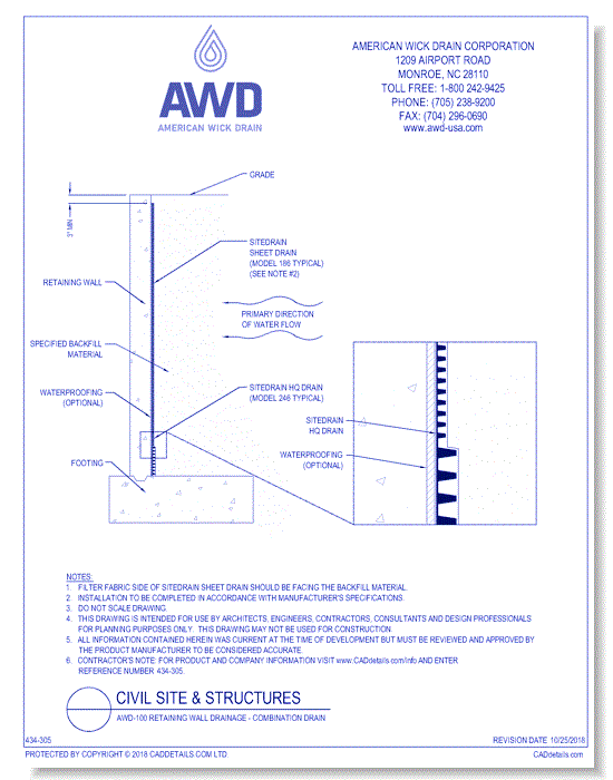 AWD-100	Retaining Wall Drainage - Combination Drain