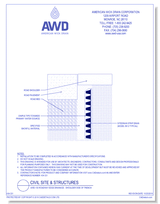 AWD-150	Roadway Edge Drainage - Shoulder Side of Trench
