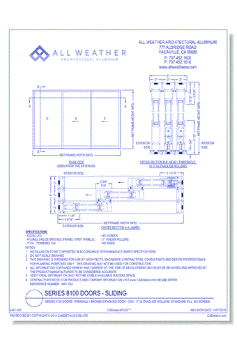 Series 8100 Doors: Thermally Broken Stacking Door - OXX - 3" UltraGlide Rollers, Standard Sill, No Screen