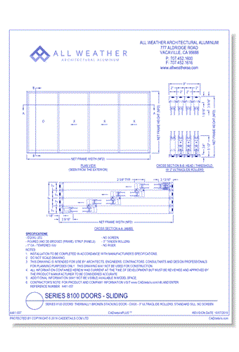 Series 8100 Doors: Thermally Broken Stacking Door - OXXX - 3" UltraGlide Rollers, Standard Sill, No Screen