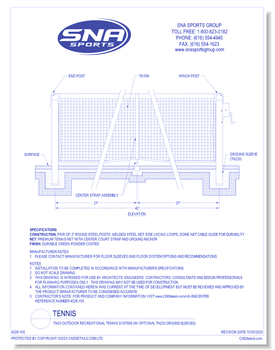 TN05 Outdoor Recreational Tennis System (w/ Optional TN235 Ground Sleeves)