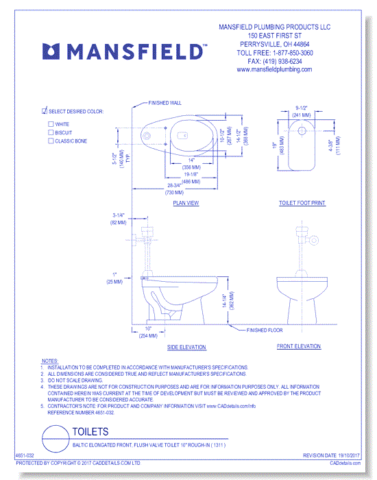 Baltic 1311NS Elongated Floor-Mount Flushometer Bowl