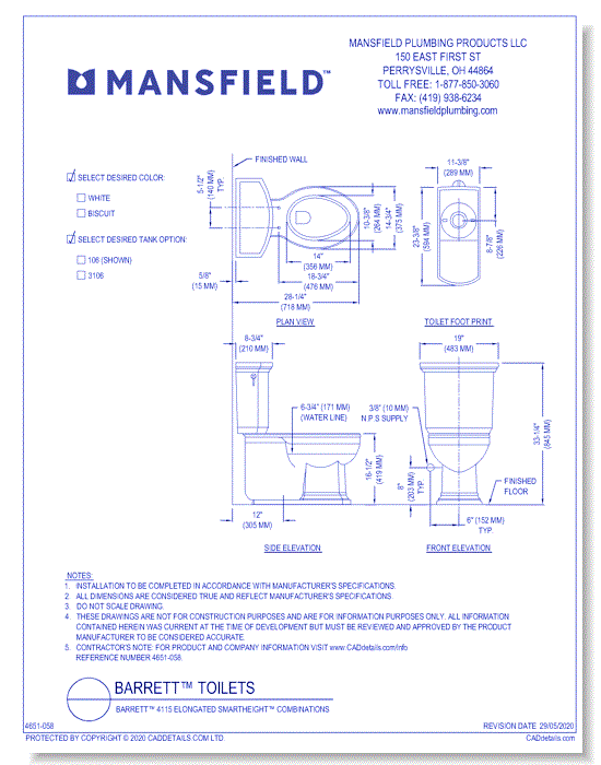 Barrett™ 4115 Elongated SmartHeight™ Combinations