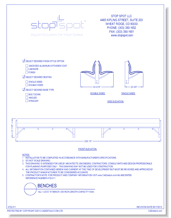 LOCO "A" Bench: 236 Inch Length ( Capacity 10/20 )