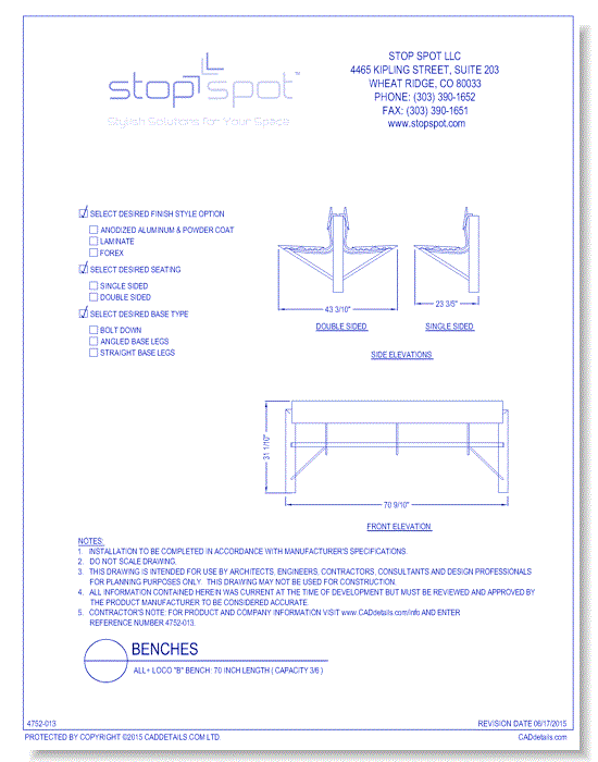 LOCO "B" Bench: 70 Inch Length ( Capacity 3/6 )