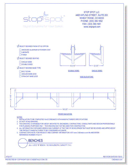 LOCO "B" Bench: 165 Inch Length ( Capacity 7/14 )