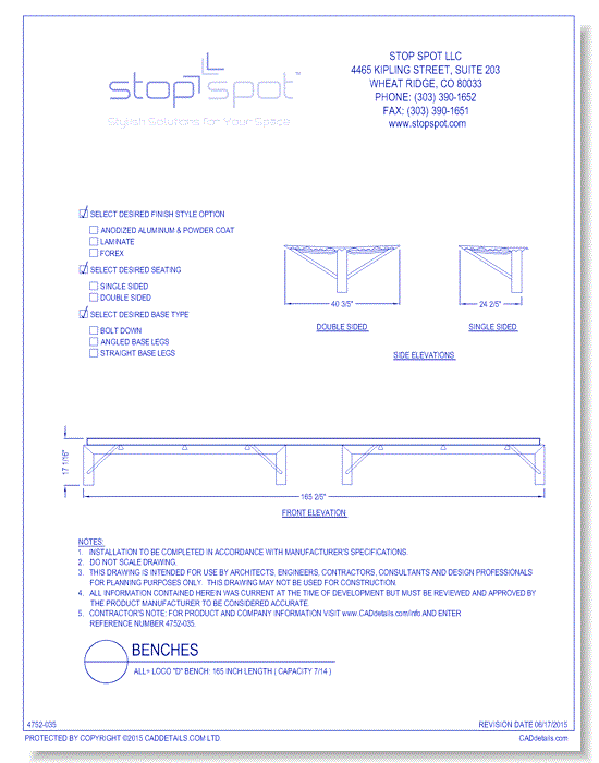 LOCO "D" Bench: 165 Inch Length ( Capacity 7/14 )