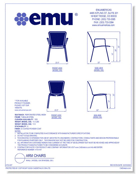 Chair: Khali ( Model 338 or Model 339 )