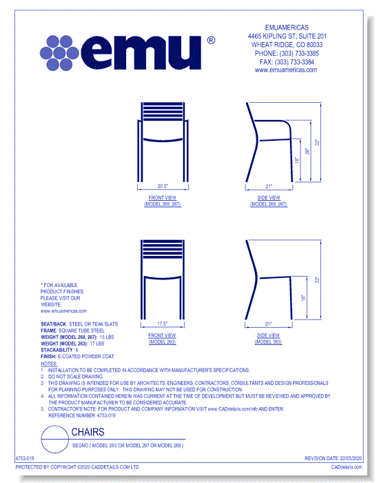 Chair: Segno ( Model 267 or Model 268 )