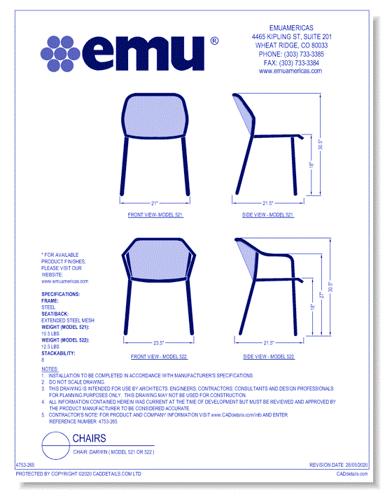 Chair: Darwin ( Model 521 or 522 )