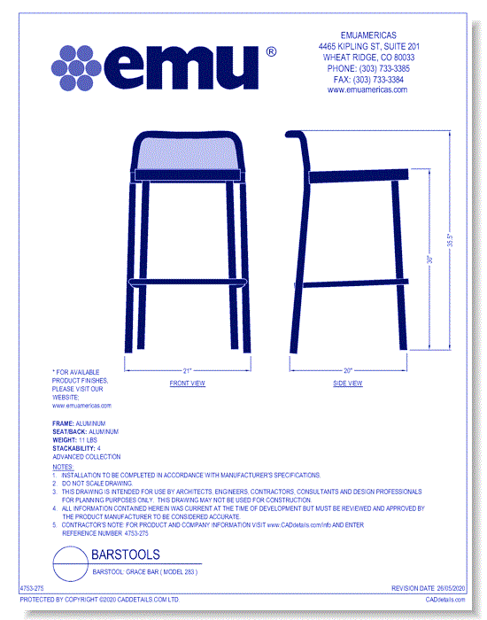 Barstool: Grace Bar ( Model 283 )