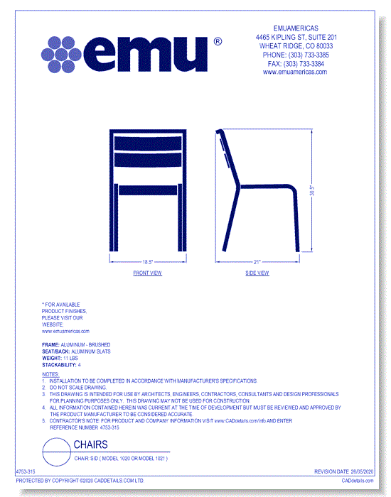 Side Chair: Sid ( Model 1020 or Model 1021 )