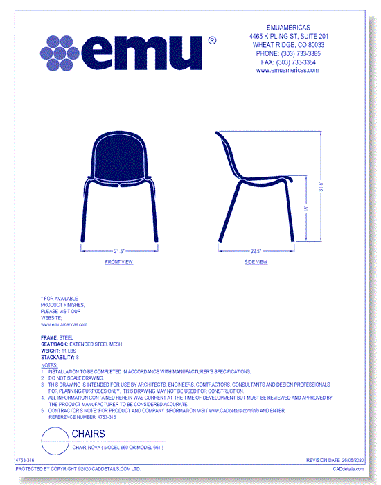 Chair: Nova ( Model 660 or Model 661 )