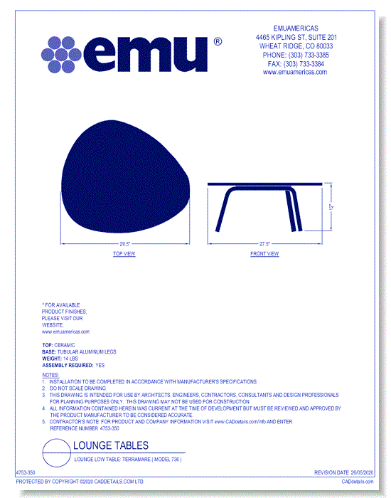 Lounge Low Table: Terramare ( Model 736 )