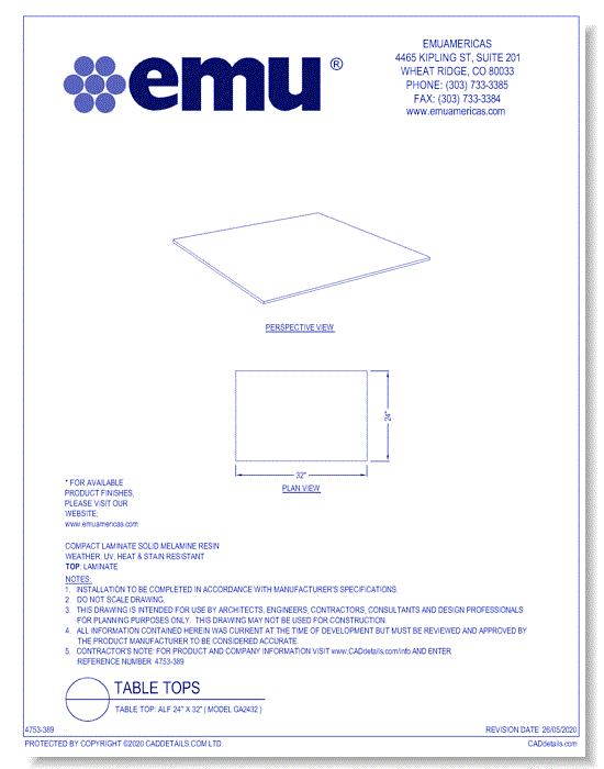 Table Top: Alf 24" x 32" ( Model GA2432 )