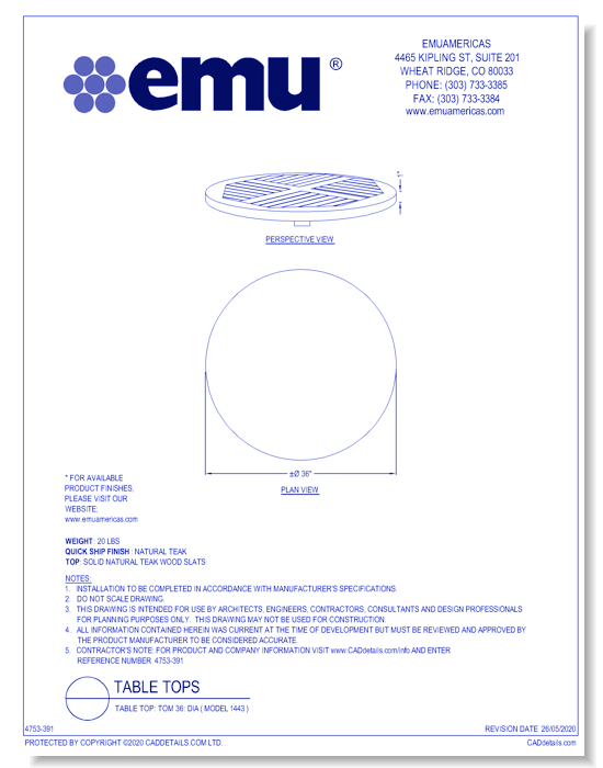 Table Top: Tom 36: Dia ( Model 1443 )