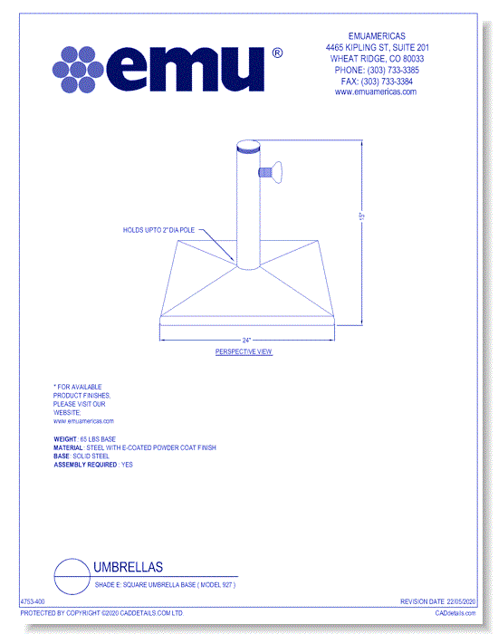 Shade E: Square Umbrella Base ( Model 927 )