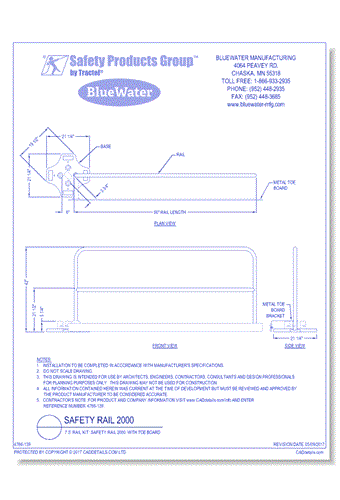 7.5' Rail Kit: Safety Rail 2000, with Toe Board