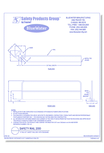 10' Rail Kit: Safety Rail 2000, with Toe Board