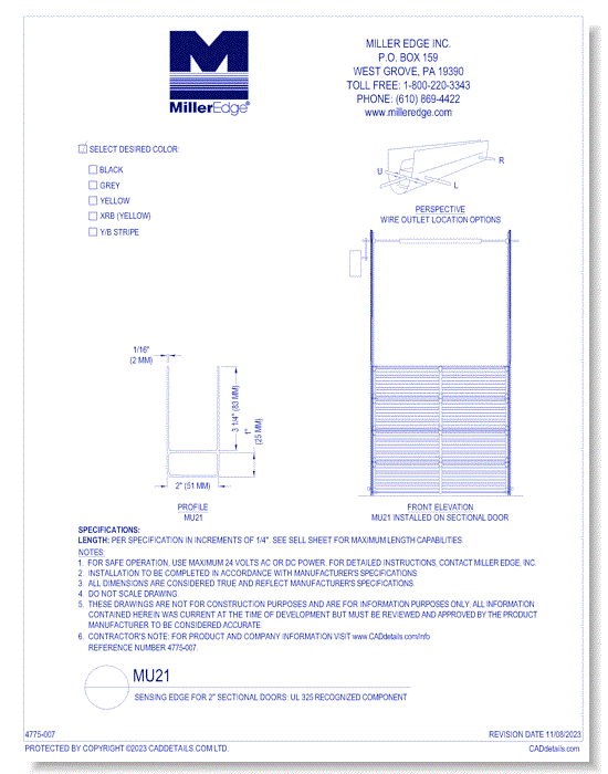 MU21 Sensing Edge (2” sectional door)