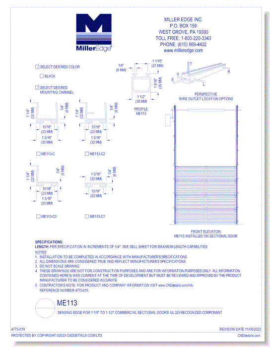 ME113 Sensing Edge (1-1/8” to 1-1/2" sectional doors)