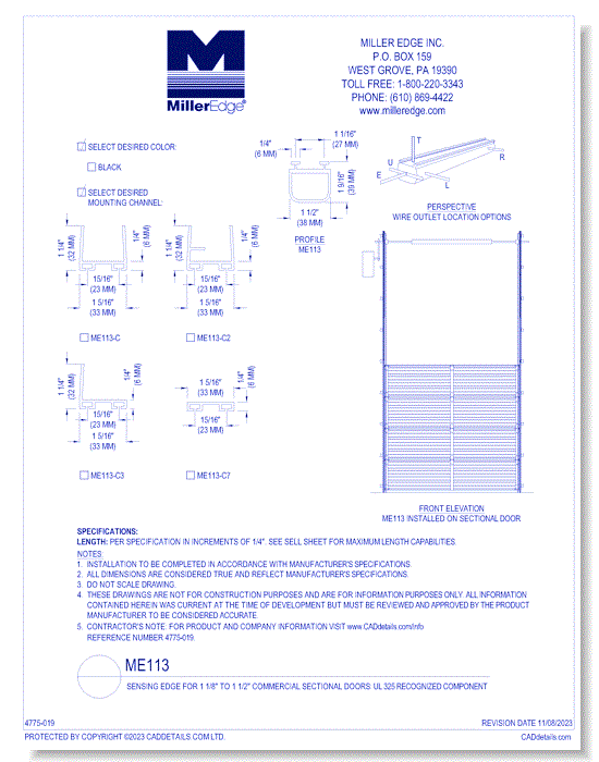 ME113 Sensing Edge (1-1/8” to 1-1/2" Sectional Doors)