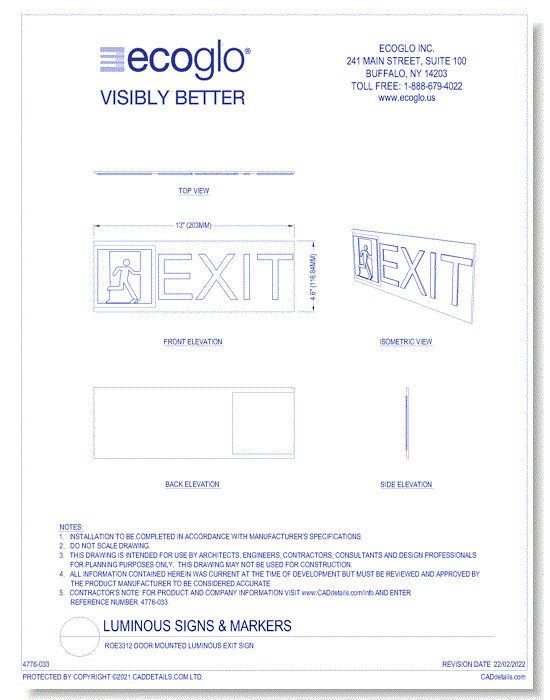 ROE3312 Door Mounted Luminous Exit Sign