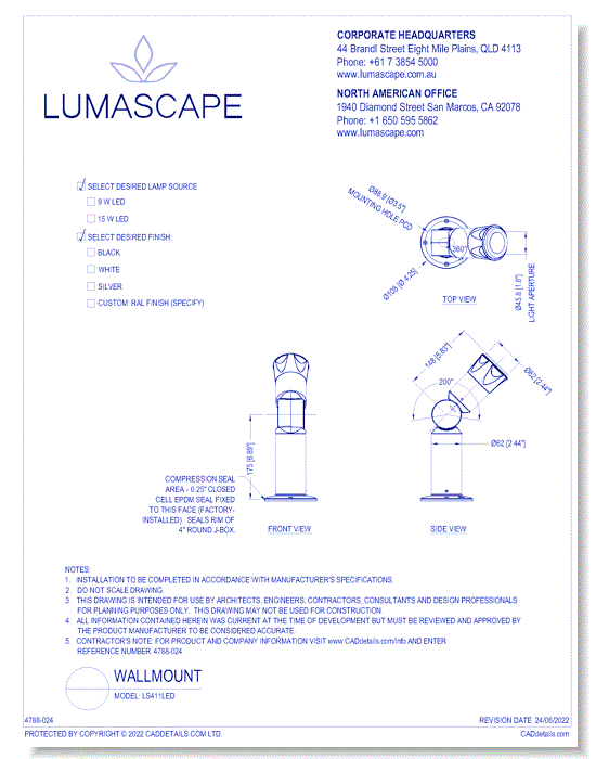 Wallmount Lighting - Model: LS411LED