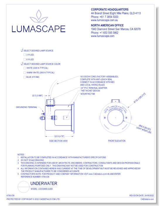 Underwater Lighting - Model: LS333ANS-2LED