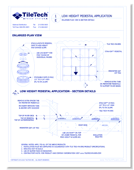Low Height Pedestal Application: Enlarged Plan View & Section Details