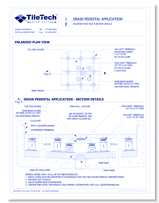 Drain Pedestal Application: Enlarged Plan View & Section Details