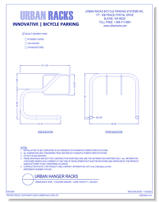 Urban Hanger Racks: Urban Rack Wide - 2 Square Hanger - 4 Bike Capacity ( UB-2000 )