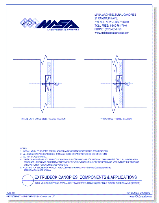 Wall Mounting Options: Typical Light Gauge Steel Framing (Section) & Typical Wood Framing (Section)