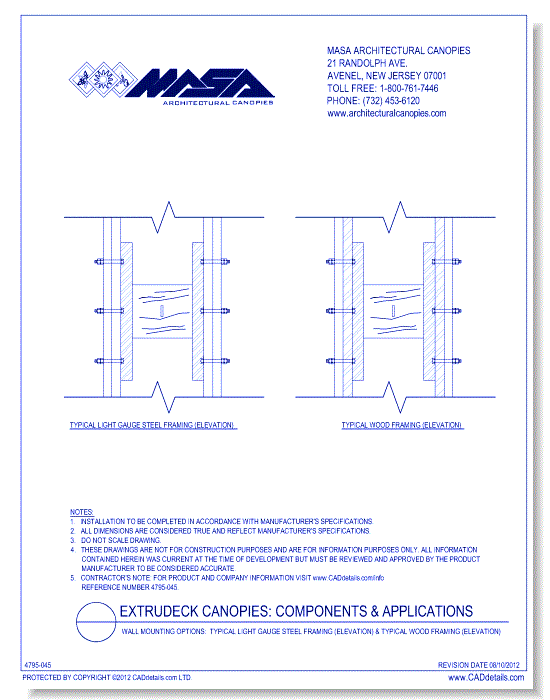 Wall Mounting Options: Typical Light Gauge Steel Framing (Elevation) & Typical Wood Framing (Elevation)