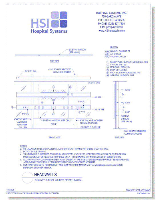 Slimline™ Surface Mounted Patient Headwall