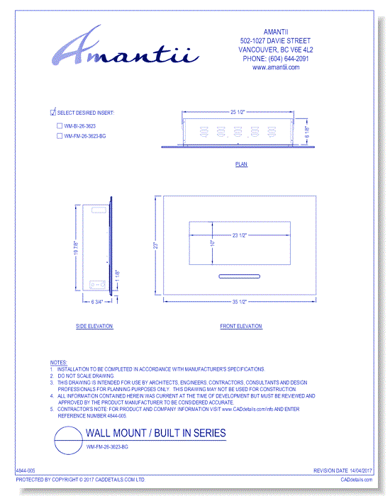 Wall Mount / Built In Series: WM-FM-26-3623-BG