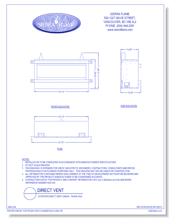 Outdoor Direct Vent Linear: Tahoe 450L