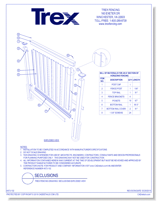 Trex Seclusions Fencing Exploded View