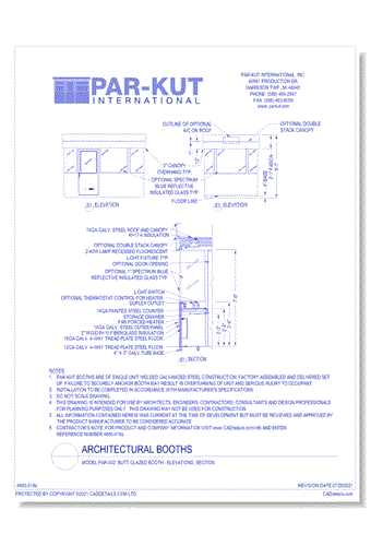 Model PAR-002: Butt Glazed Booth - Elevations, Section