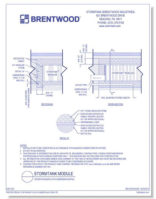 StormTank Module: Detention Basin with Underdrain Detail