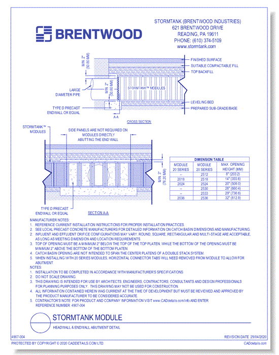 StormTank Module: Headwall & Endwall Abutment Detail