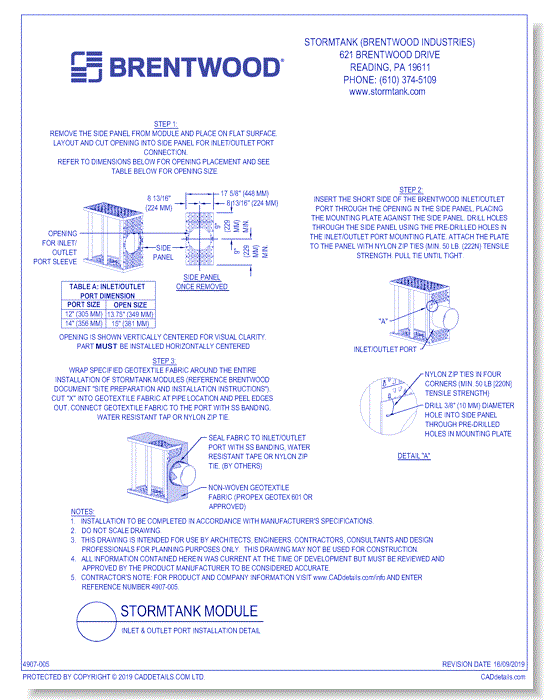 StormTank Module: Inlet & Outlet Port Installation Detail