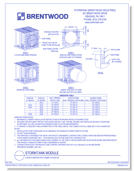 StormTank Module: Large Diameter Plastic Pipe Connection Detail