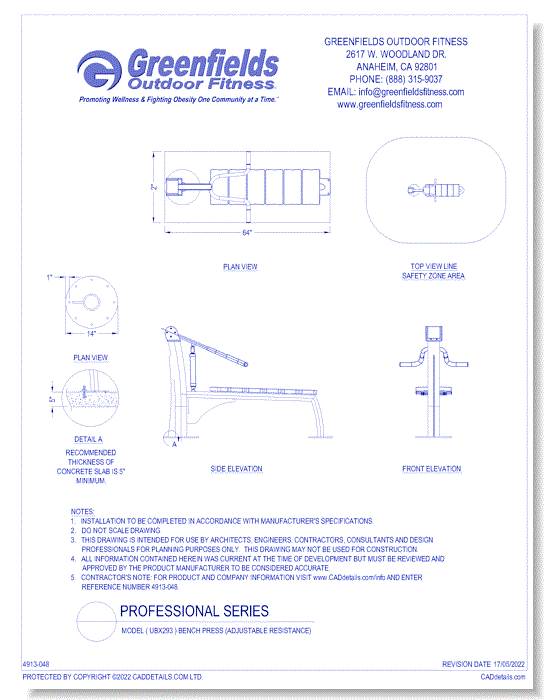 Professional Series: Model ( UBX293 ) Bench Press (Adjustable Resistance)